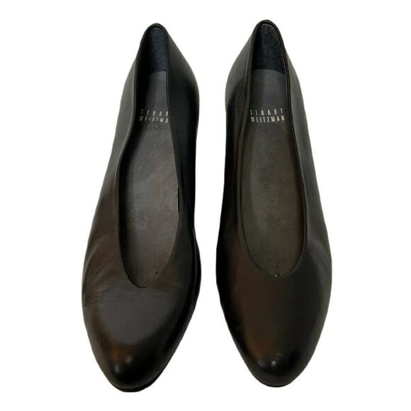 Stuart Weitzman Choked-Up Black Leather Wedge Pump - Picture 2 of 7